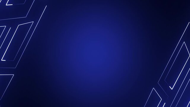 Geometric background animation displays angular cyber matrix vectors. High tech digital surface perspective lines define the background. Modern abstract technology visuals fill this background.