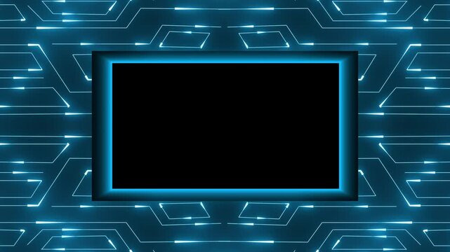 Circuit frame animation outlines a futuristic digital screen display. Modern sci-fi user dashboard panels shape this active circuit frame. High tech computing motherboard graphics guide the frame.