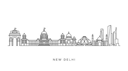 Obraz premium New Delhi Skyline Silhouette - India Capital City Landmark Outline