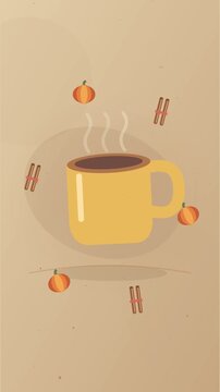 Boisson pumpkin spice fumante avec citrouilles et b&acirc;tons de cannelle