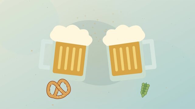 Toast bavarois avec chopes de bi&egrave;re, bretzels et houblon