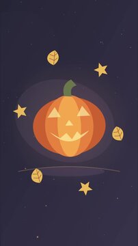 Citrouille d&rsquo;Halloween lumineuse avec feuilles d&rsquo;automne et &eacute;toiles scintillantes