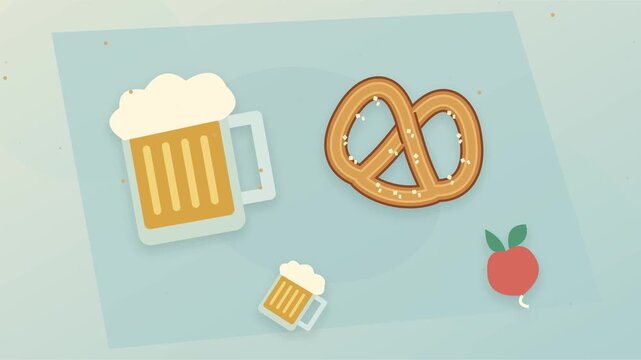 Table de sp&eacute;cialit&eacute;s bavaroises avec bi&egrave;re, bretzel et radis