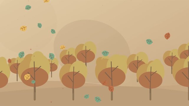 For&ecirc;t d&rsquo;automne dor&eacute;e avec arbres ondulants et feuilles qui tombent