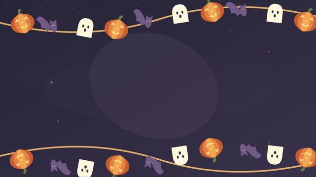 Guirlande d&rsquo;Halloween avec fant&ocirc;me, citrouille et chauve-souris autour d&rsquo;un espace central