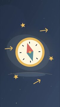 Boussole et fl&egrave;che ascendante avec &eacute;toiles symbolisant nouveaux objectifs et nouveau d&eacute;part