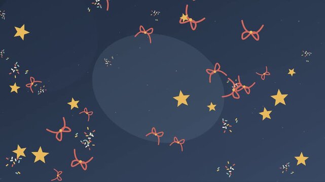Cascade de confettis dor&eacute;s, &eacute;toiles et rubans sur fond sombre festif