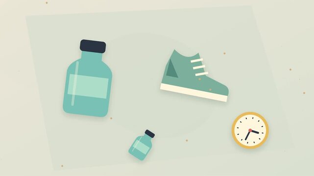 Essentiels de fitness avec gourde r&eacute;utilisable, chaussures de sport et horloge