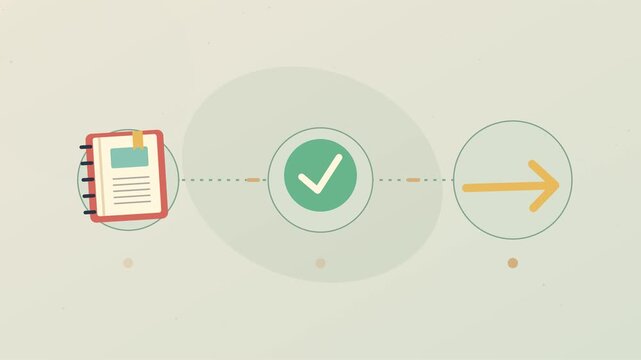 Workflow d&rsquo;objectifs personnels avec carnet, coches et fl&egrave;che vers l&rsquo;avant