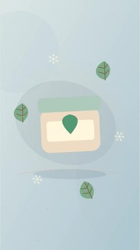 Pot de soin pour la peau en hiver avec flocons et feuilles botaniques