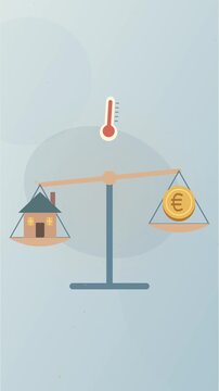 Budget de chauffage hivernal avec maison, pi&egrave;ces et thermom&egrave;tre