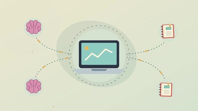 R&eacute;seau &eacute;ducatif technologique avec ordinateur portable, cerveau et livres ouverts