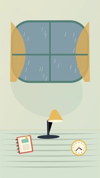 Coin d&rsquo;&eacute;tude &eacute;tudiant chaleureux avec lampe, livres et horloge anim&eacute;e