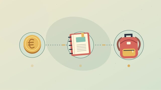 Budget de fournitures scolaires avec pi&egrave;ces, livres et symboles d&rsquo;achats de rentr&eacute;e