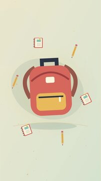 Sac &agrave; dos scolaire illustr&eacute; avec livres et crayons flottants pour la rentr&eacute;e