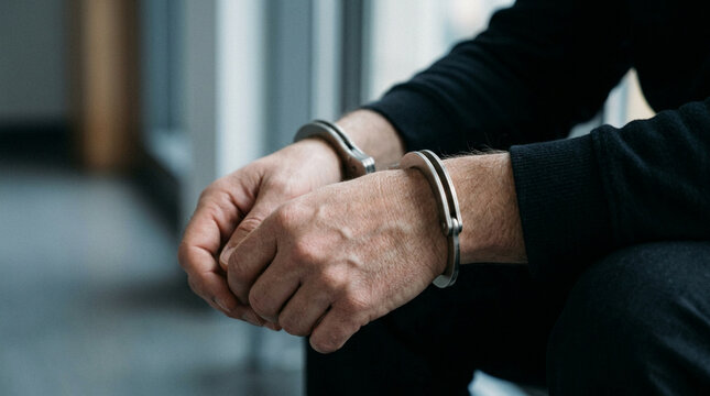 Handcuffed man sitting, crime, arrest, justice, detention, guilty