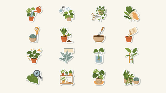 Potted Greenery and Plant Care Accessories Illustration