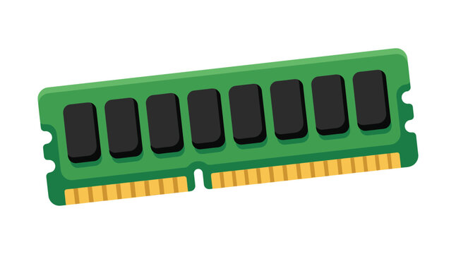 Ram module with black chips and gold connectors flat vector illustration