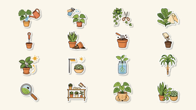 Minimal Houseplant Care and Watering Tool Illustration