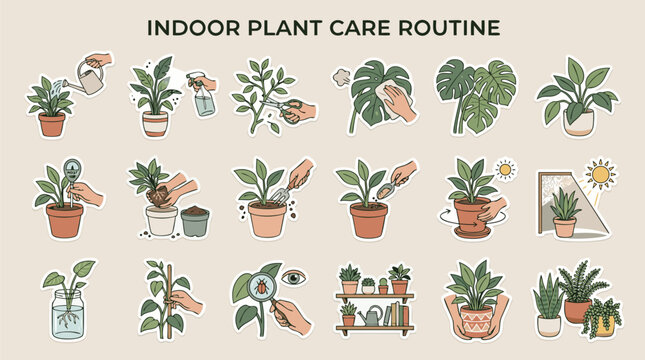 Indoor Plant Care Routine with Potted Houseplants