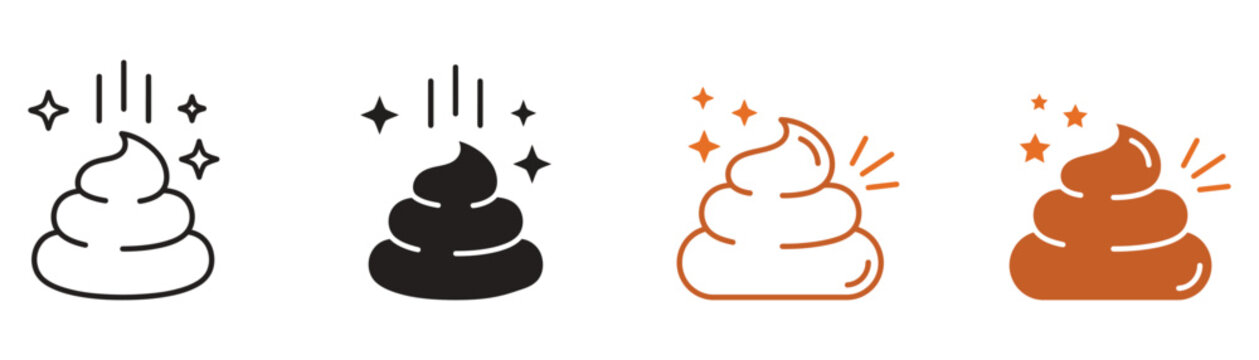 Cute poop icon with sparkles in cartoon style for sanitation, hygiene, emoji, fun and cleaning vector design.
