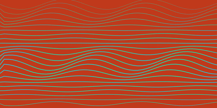 Abstract wavy lines pattern with teal waves on deep orange background