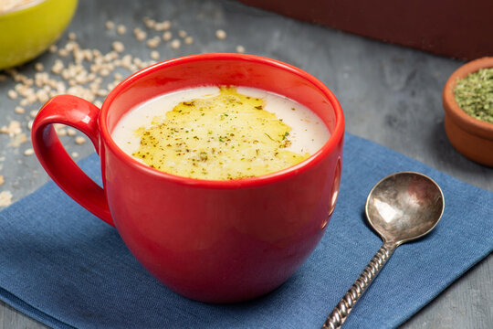Traditional Turkish yayla soup with yogurt rice and mint