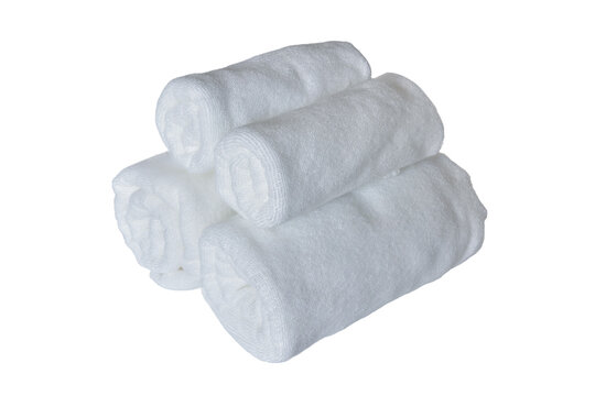 Rolled white towel isolated on white background. This has clipping path.