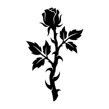 Rose silhouette vector with leaves on white background editable eps