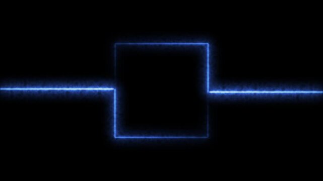 Electric line animation forms a stepped rectangle. High voltage power circuits illuminate this electric line animation. Dynamic abstract current motion animates the line.