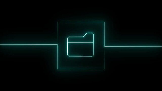 Folder graphic animation connects to a digital line. Structured computer directory file archiving uses folder graphic animation. Organized database paperwork storage runs here.