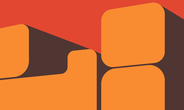 Retro abstract geometric shapes illustration with vibrant orange blocks and long shadows in mid century modern style