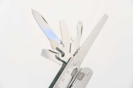 Multi Tool Pocket Knife Stainless Steel Blades Saw and Ruler Extended with Copyspace