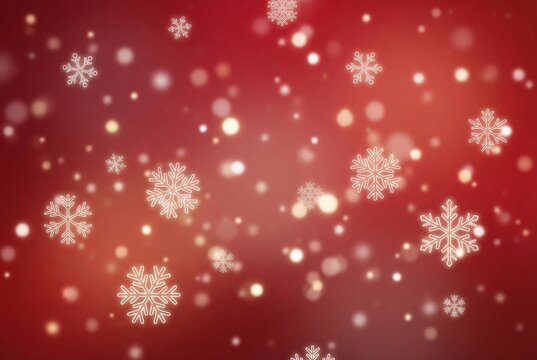 Red Christmas background with white snowflakes pattern and bokeh lights