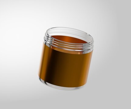 3d tub container mockups with gold labels, on white background
