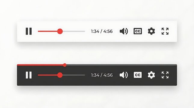 White and dark video player interface with play, pause, volume, and fullscreen icons