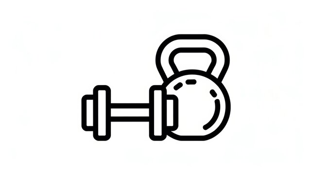Black line icon of a kettlebell and a dumbbell for fitness