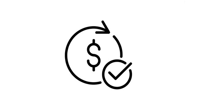 Money refund icon with a check mark and circular arrow