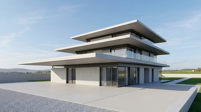 A sleek contemporary residence composed of carefully layered horizontal slabs with different lengths.