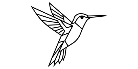Minimalist geometric hummingbird line art illustration flying in a simple modern style for creative design projects isolated on transparent background © Alfarca Drim 
