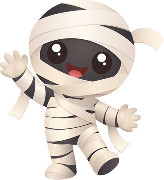 Cute cartoon mummy clip art, friendly halloween monster waving hand