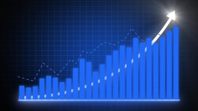 Excellent financial status of corporate business going up. Business graph growth concept in allusive graph chart showing marketing sale profit increasing to future target. 4k graph arrow motion video 