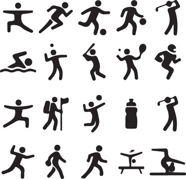 Black sport activity set, silhouettes fitness