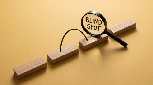 Jumping Over Business Blind Spot on Wooden Planks with Magnifying Glass