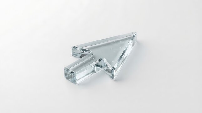 Clear glass computer mouse cursor arrow icon isolated on a clean white background for digital technology design