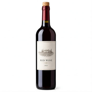 Classic Red Wine Bottle Mockup with Blank Label Isolated on White Background