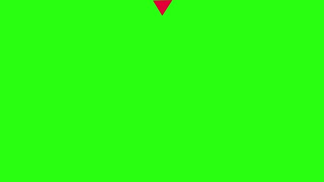 Animated red arrow pointing downwards on a green screen. Ideal for presentations, highlighting drops, sales, or indicating directions.