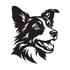 Obraz premium Excited border collie dog with open mouth smiling in black and white vector silhouette style