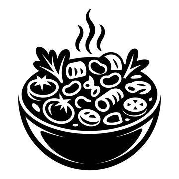 A black silhouette of a bowl with various ingredients inside silhouette