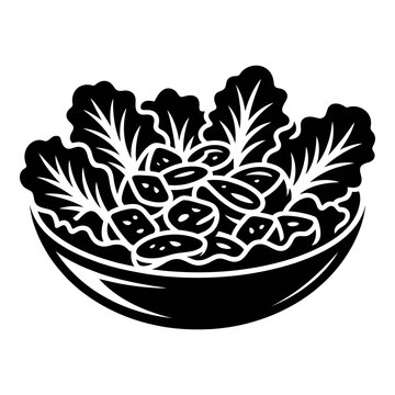Bowl filled with leafy greens and vegetables black silhouette